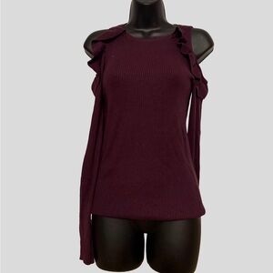 Hippie Rose Plum Ruffle Cold Shoulder Blouse